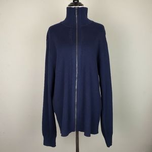 Perry Ellis Sweater Merino Wool Zip Turtleneck Casual Fall Spring Neutral Navy